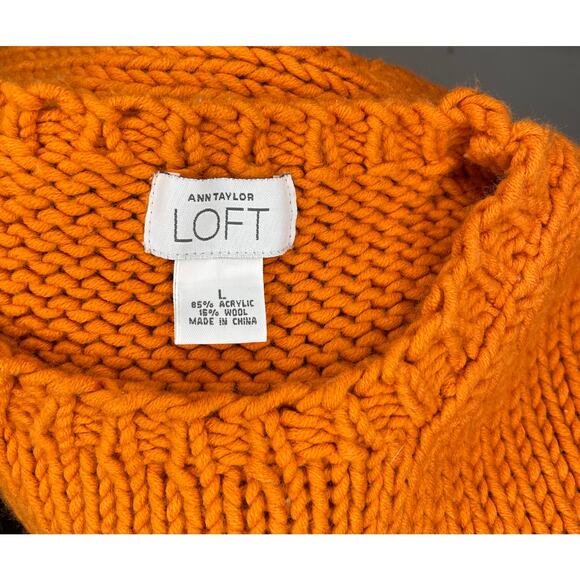 Ann Taylor LOFT Chunky Knit Sweater Vest Sz Lg Orange Wool Blend Rib Tank Top - Picture 2 of 11